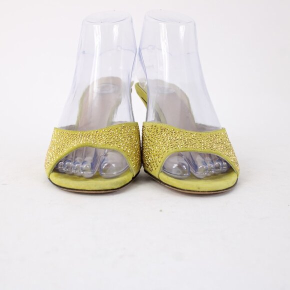 Versace Heels Sz 37 Lime Green Gold Studded Leather Suede AS IS 3" Heels - Picture 4 of 16